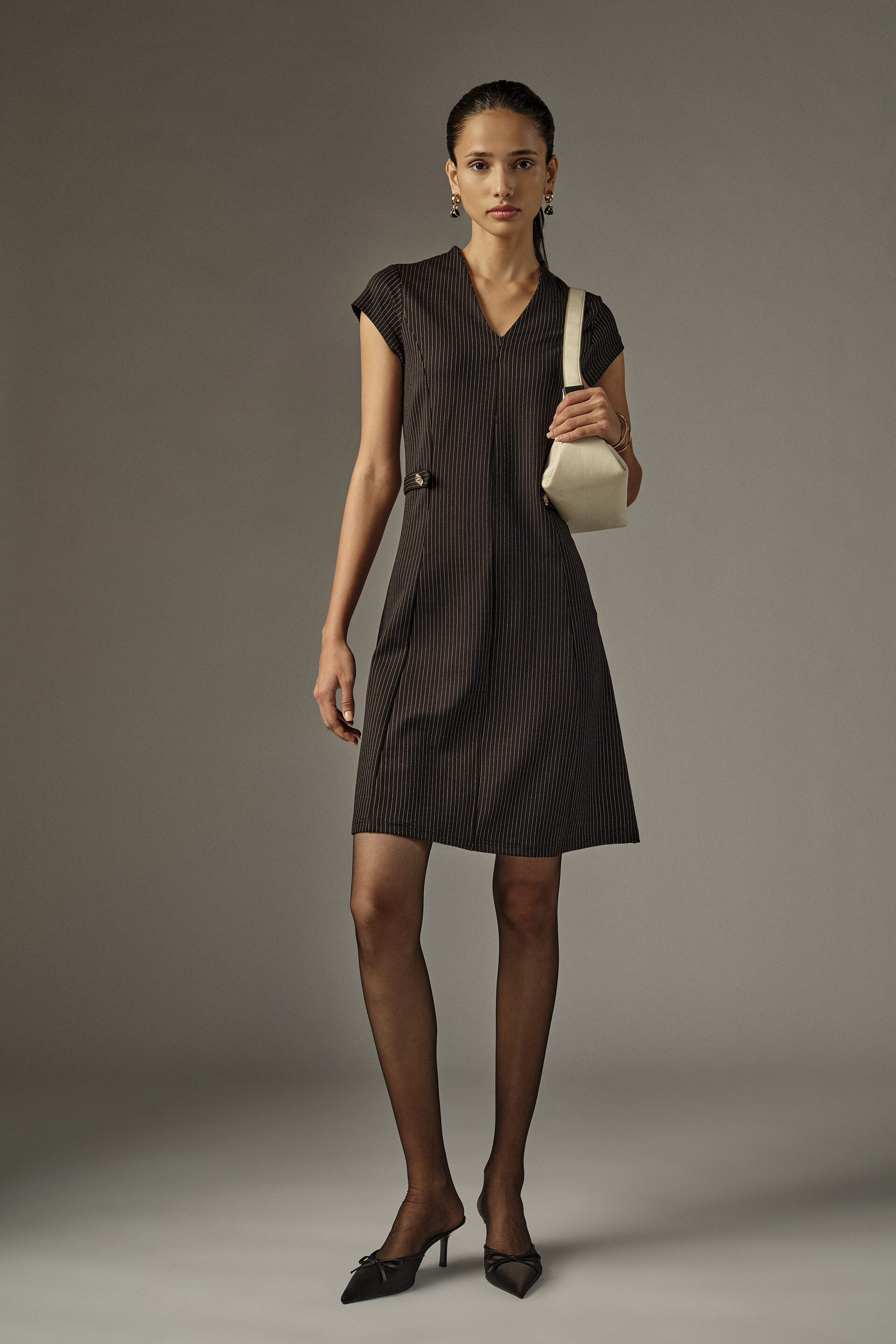 Miriam Black & White Striped Dress, Black, image 2